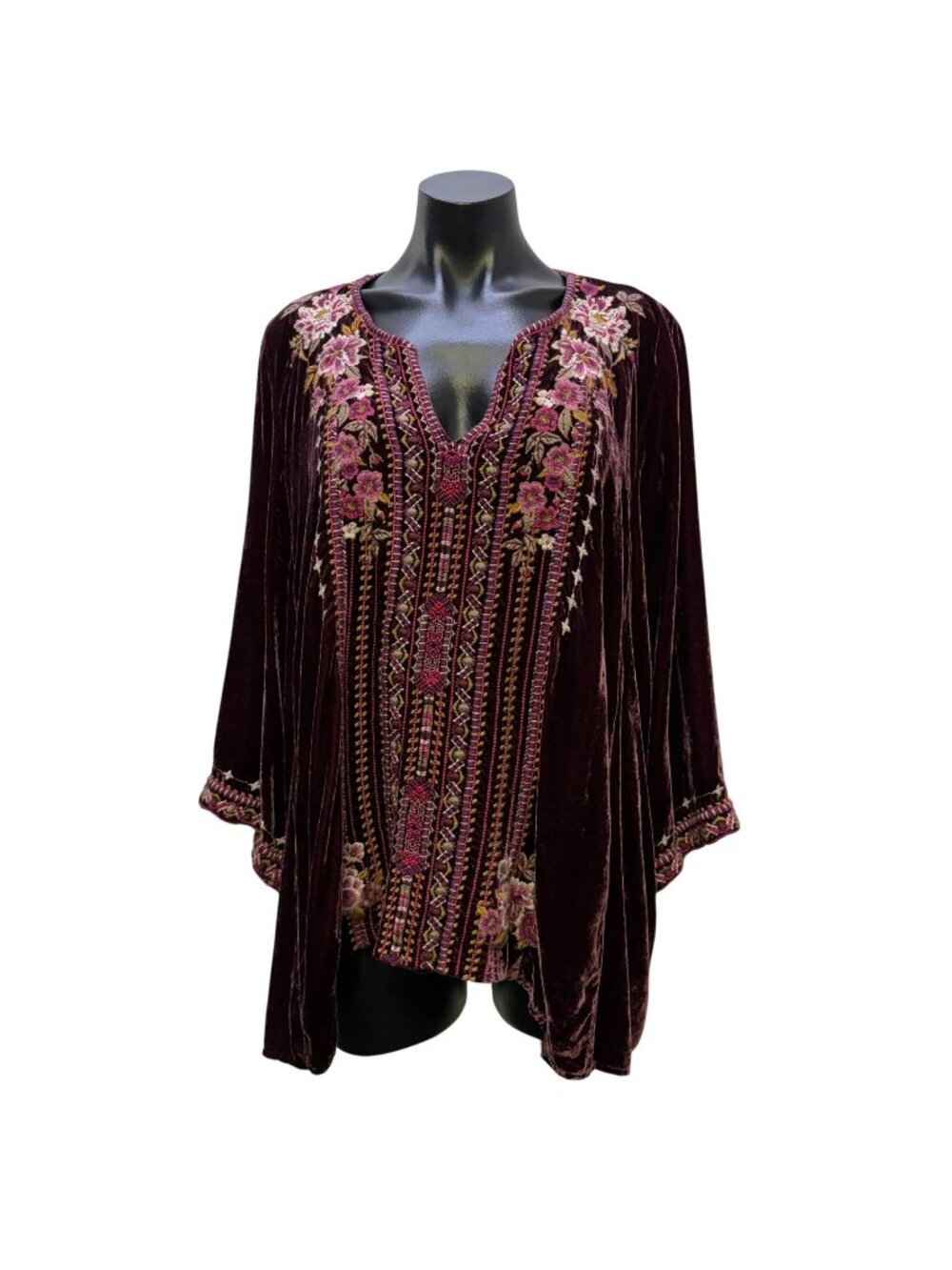 Johnny Was Velvet Embroidered Blouse Wine Multi XL